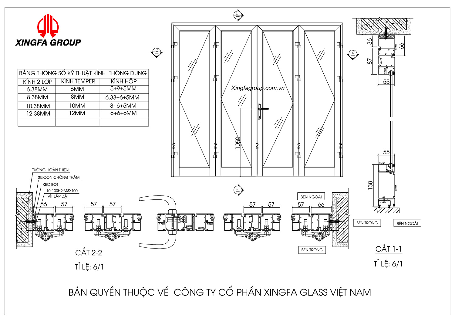 Mẫu cửa nhôm xingfa 4 cánh